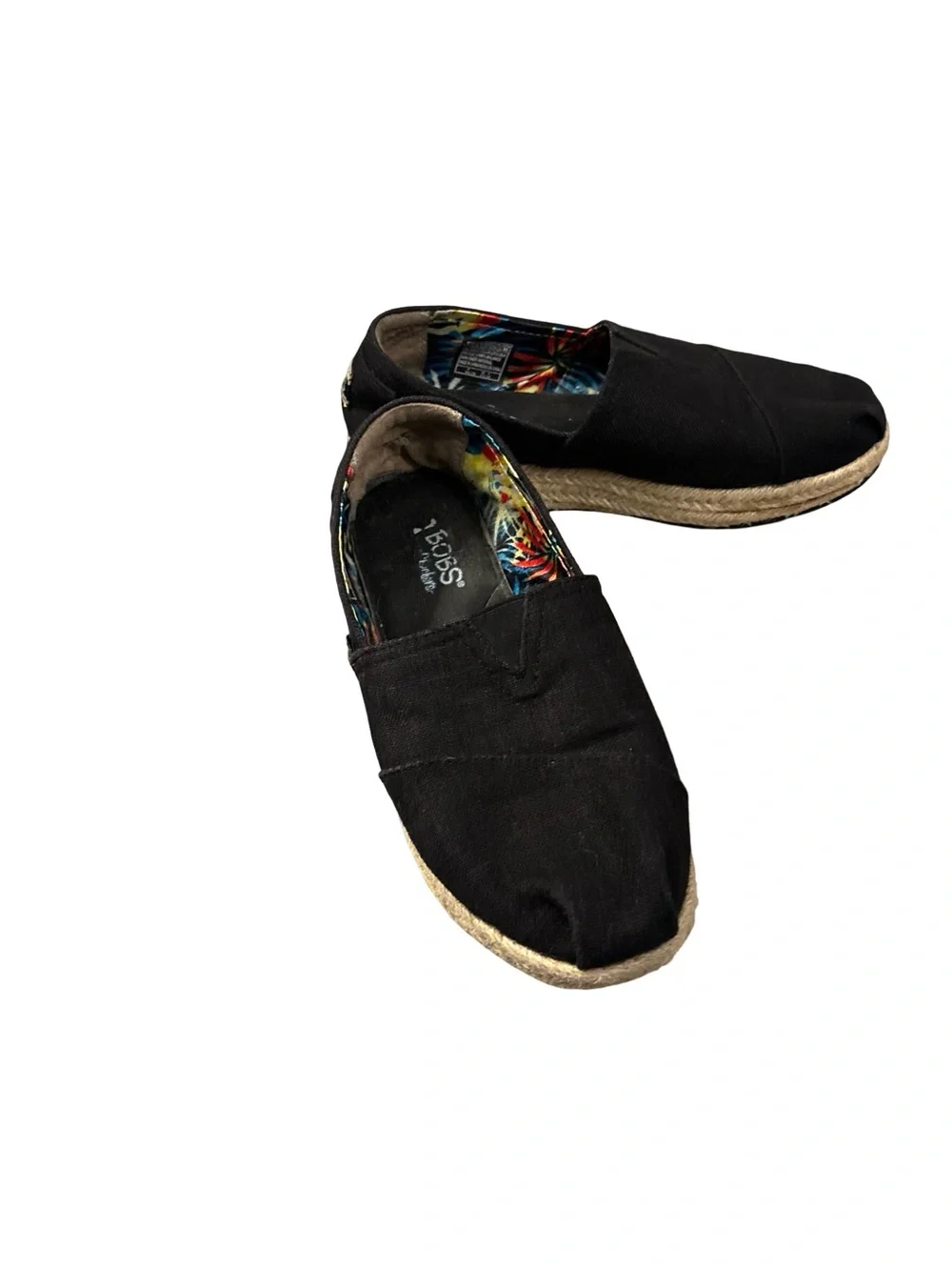 BOBS Black Espadrille Wedge Bohemian Coastal Preppy Earthy Slip-Ons Size 7.5